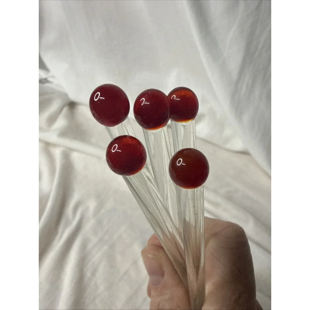Handblown Holiday Glass Cocktail Drink Stirrers Xmas Wreath 5 Swizzles Bar Vtg